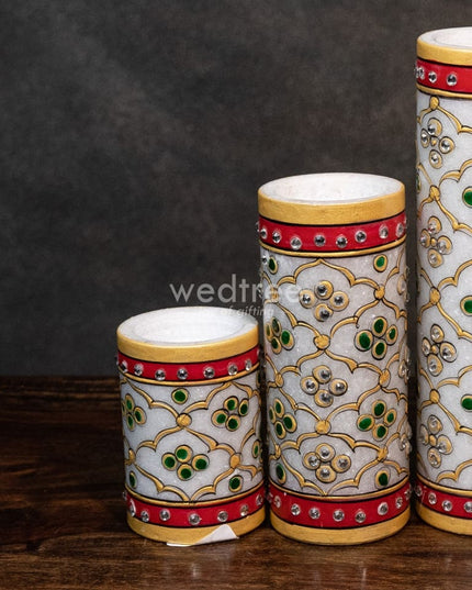 Marble Hand Painted Candle Holder Set Of 3 Decor
