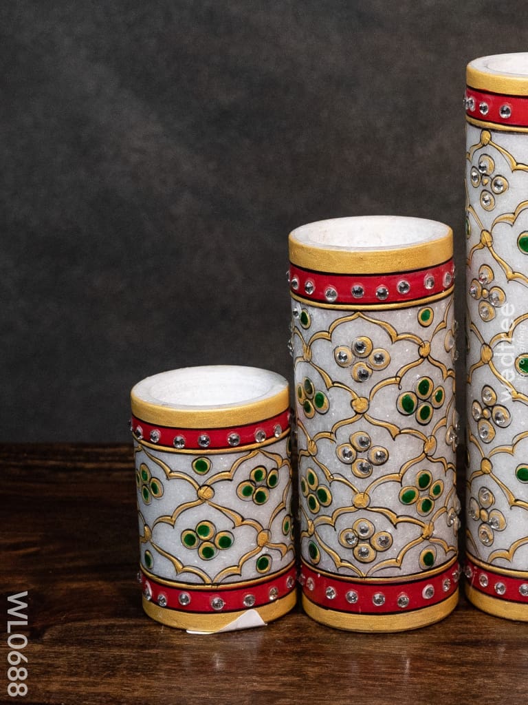 Marble Hand Painted Candle Holder Set Of 3 Decor