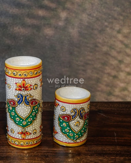 Marble Hand Painted Candle Holder Set Of 3 Decor