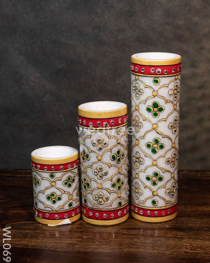 Marble Hand Painted Candle Holder Set Of 3 Decor