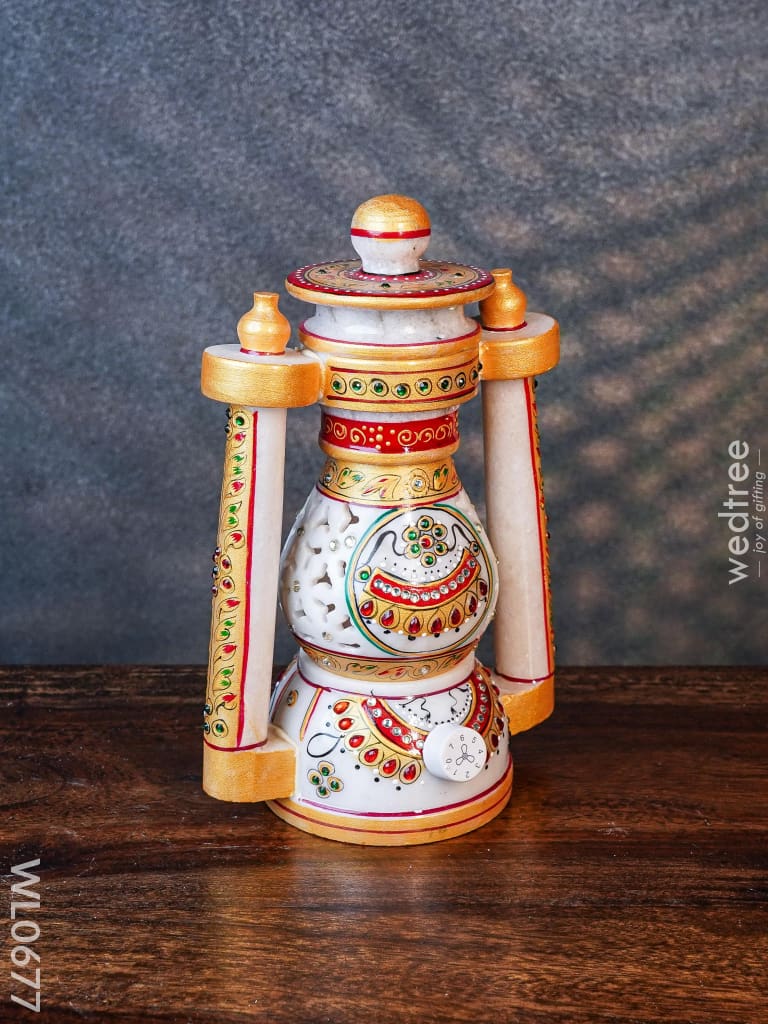Marble Hand Painted Jali Lantern 8 Inch - Wl0677 Decor