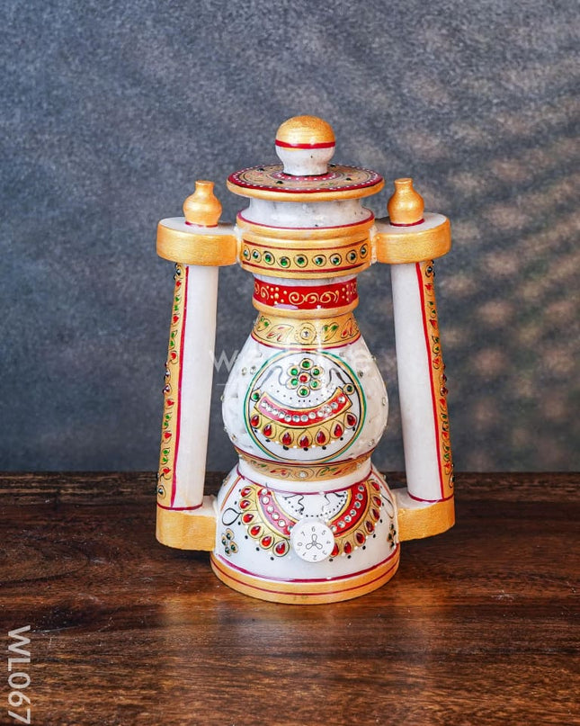 Marble Hand Painted Jali Lantern 8 Inch - Wl0677 Decor