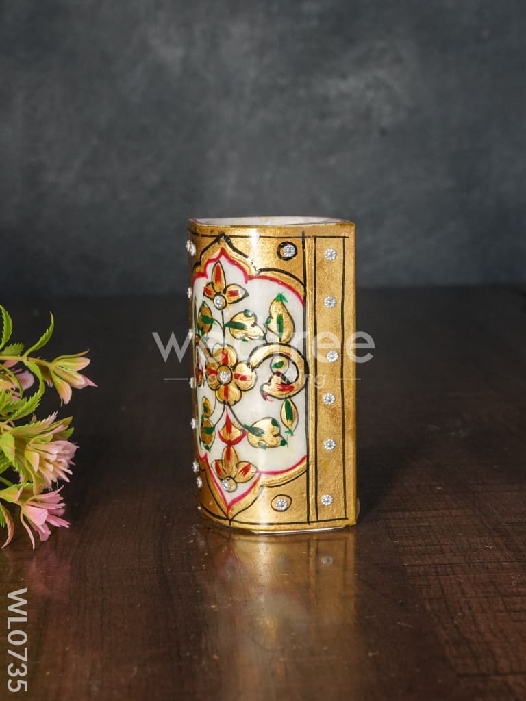 Marble Hand Painted Jali Type Pen Stand - Wl0735 Utilities