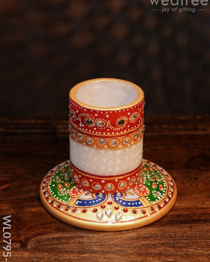 Marble Hand Painted Pen Stand With Round Base - Wl0795 Utilities
