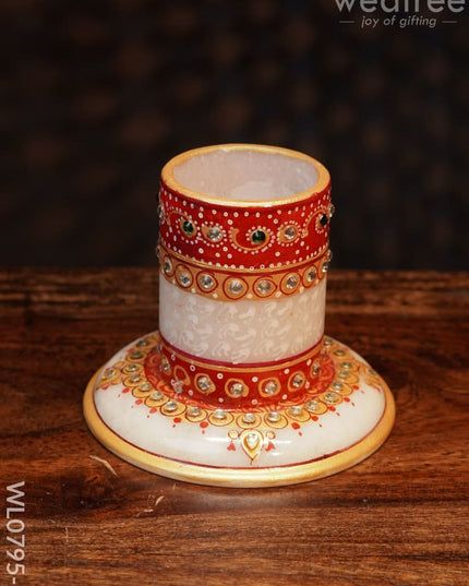 Marble Hand Painted Pen Stand With Round Base - Wl0795 Utilities