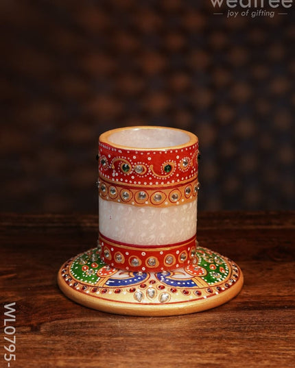 Marble Hand Painted Pen Stand With Round Base - Wl0795 Peacock On The Bottom Utilities