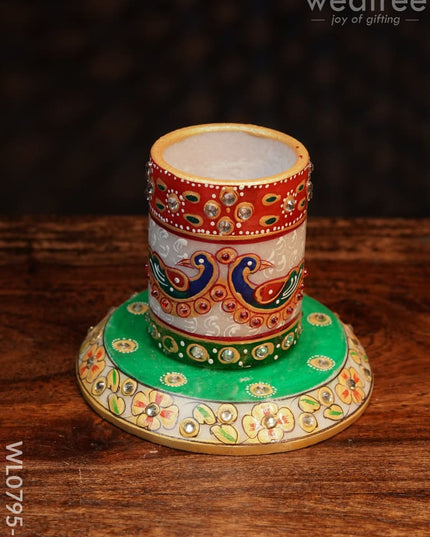 Marble Hand Painted Pen Stand With Round Base - Wl0795 Utilities