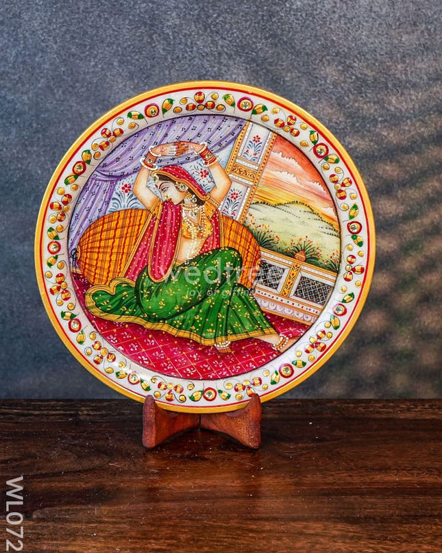 Marble Hand Painted Plate 9 Inch With Stand - Wl0721 Decor