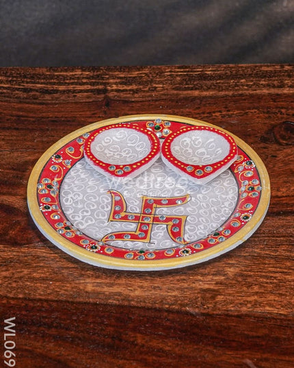 Marble Hand Painted Pooja Thali With Diya - Wl0696 Utilities