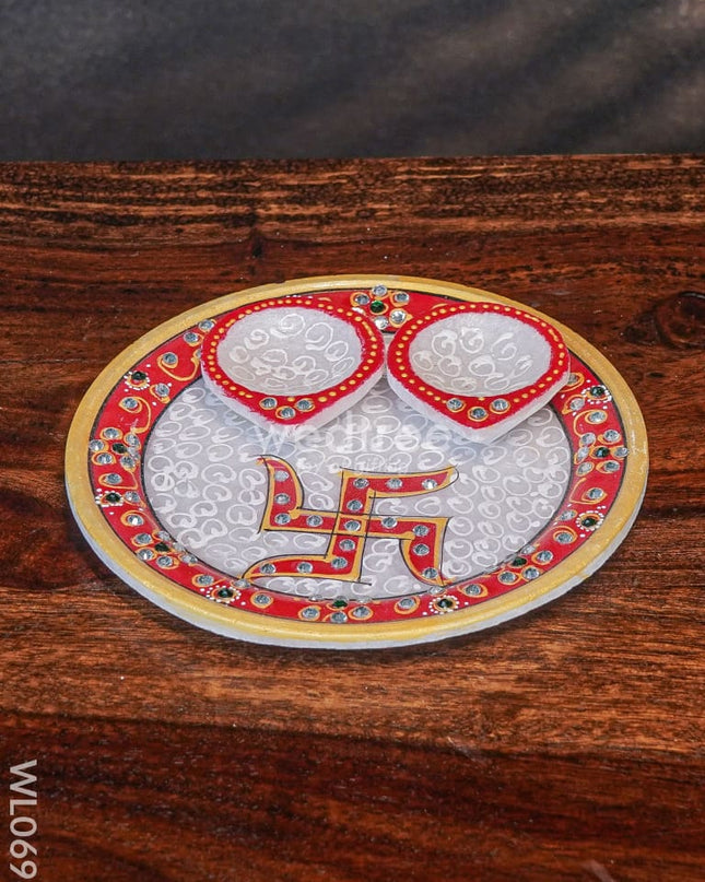Marble Hand Painted Pooja Thali With Diya - Wl0696 Utilities