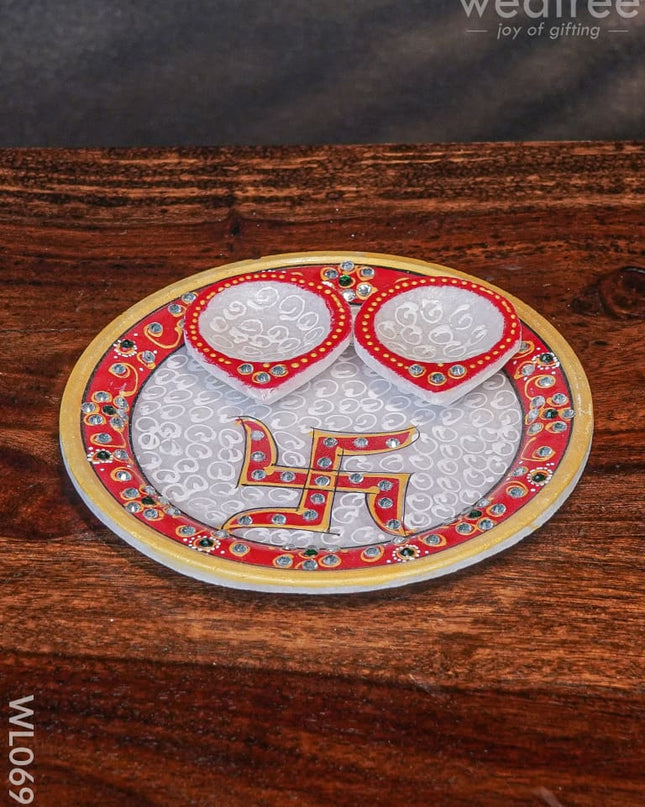 Marble Hand Painted Pooja Thali With Diya - Wl0696 Utilities