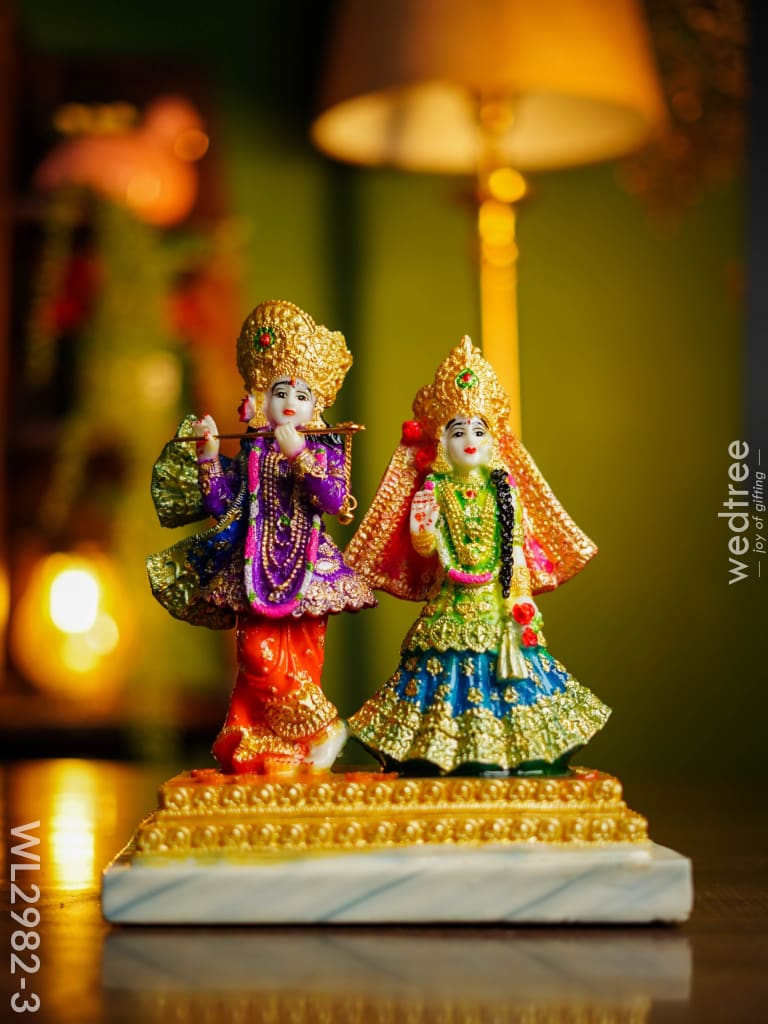 Marble Hand Painted Radha Krishna Idol - Wl2982 Purple & Green Showpieces