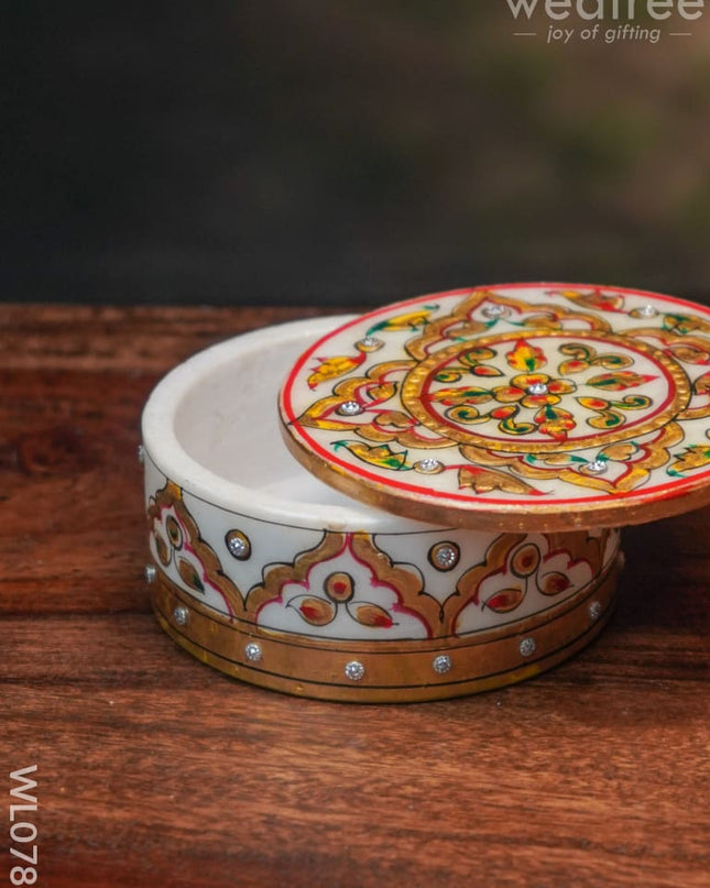 Marble Hand Painted Round Box - Wl0786 Utilities