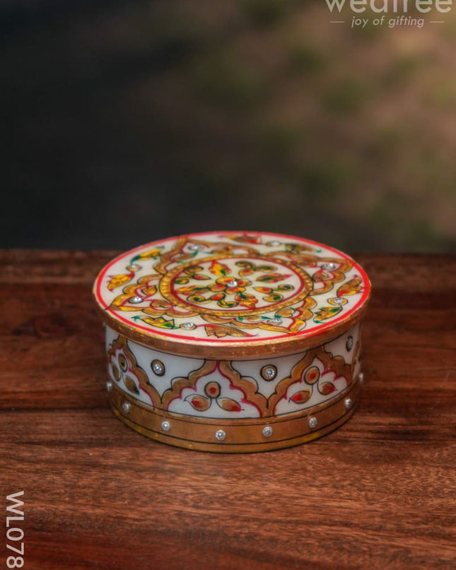 Marble Hand Painted Round Box - Wl0786 Utilities