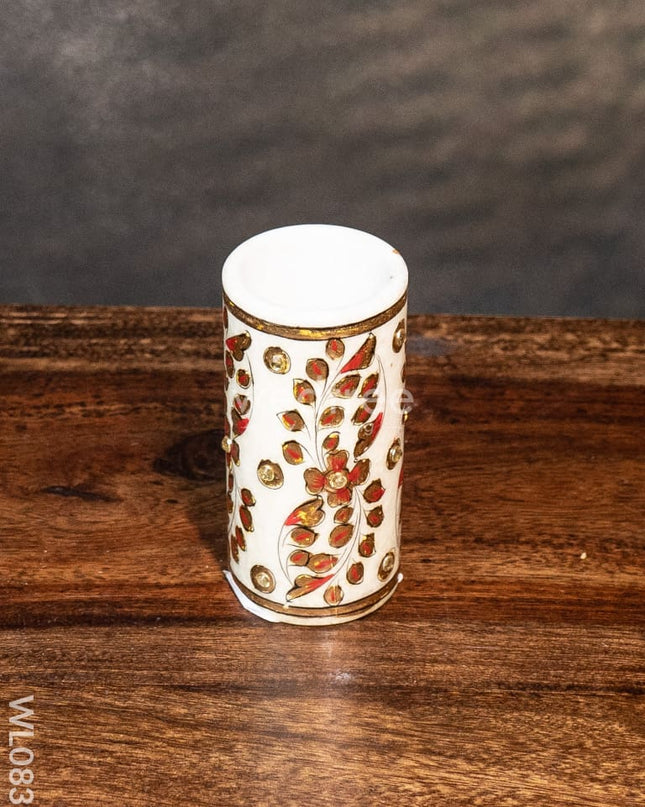 Marble Hand Painted Round Pen Stand - Wl0831 Utilities