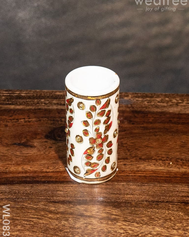 Marble Hand Painted Round Pen Stand - Wl0831 Utilities