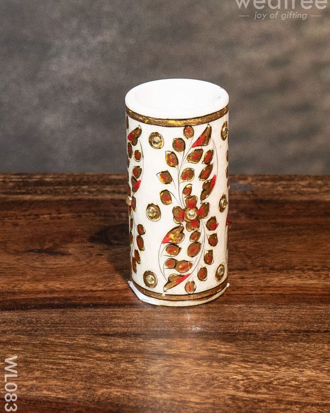 Marble Hand Painted Round Pen Stand - Wl0831 Utilities