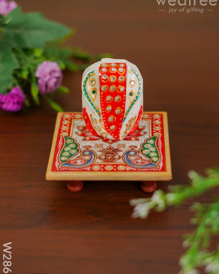 Marble - Hexagon Shaped Chowki With Peacock Design And Ganesh 4 Inch W2860 Divine Figurines