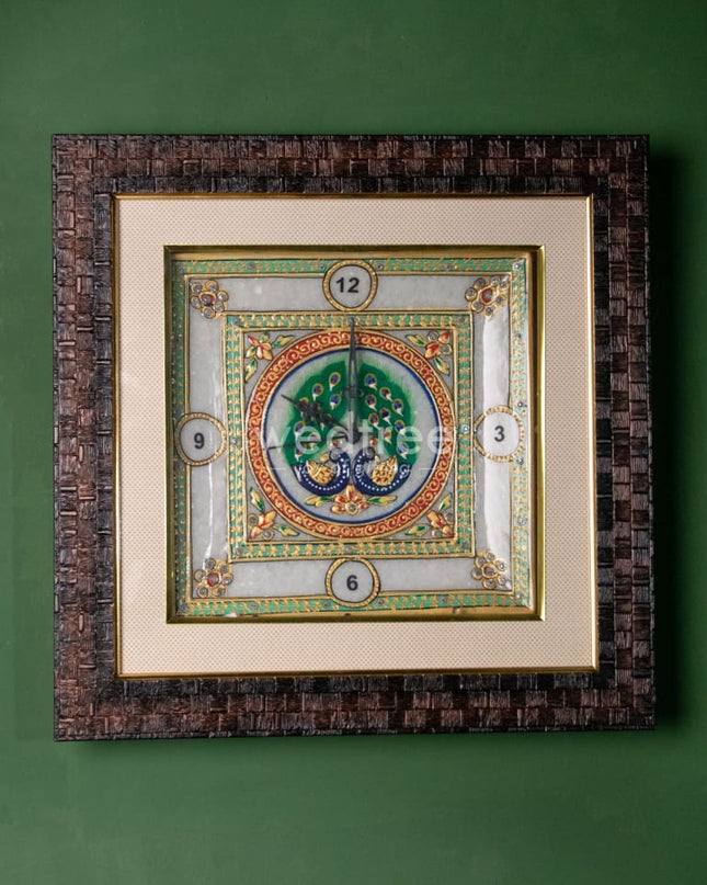 Marble Painted Clock With Frame -9Inches - Wl1536 -Design 1 Decor