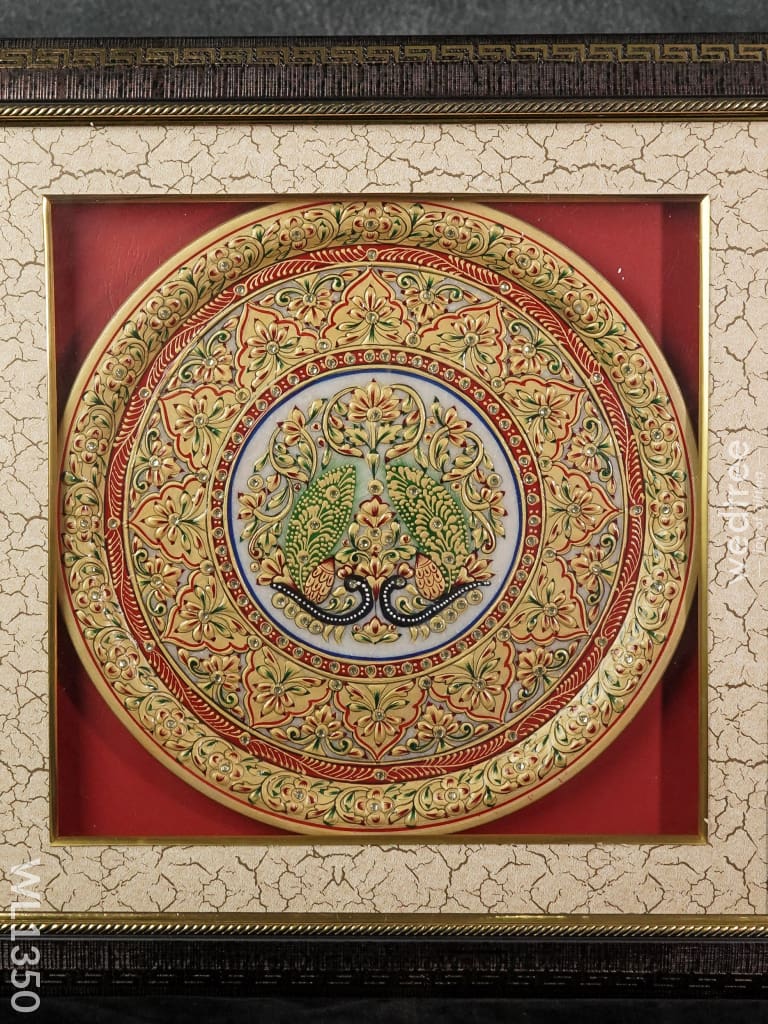 Marble Painted Round Floral Thali Frame:  12 Inches - Wl1350 Decor