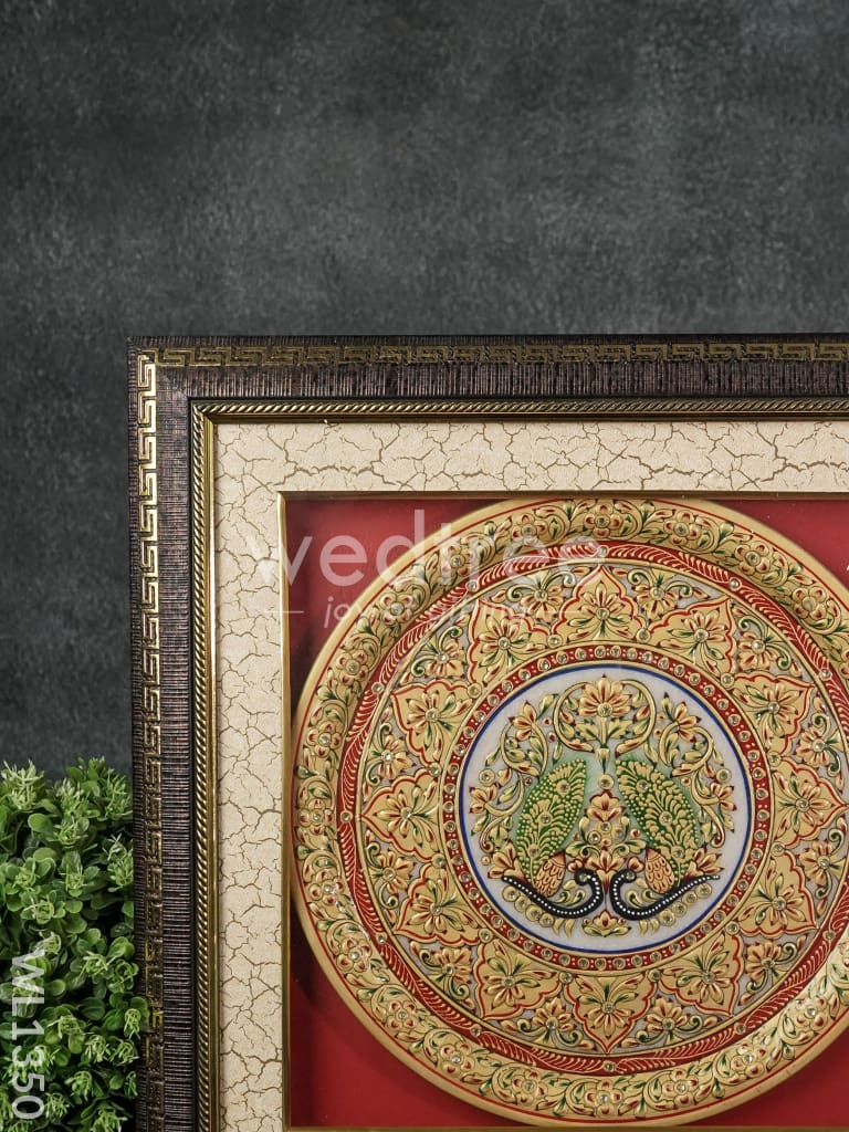 Marble Painted Round Floral Thali Frame:  12 Inches - Wl1350 Decor