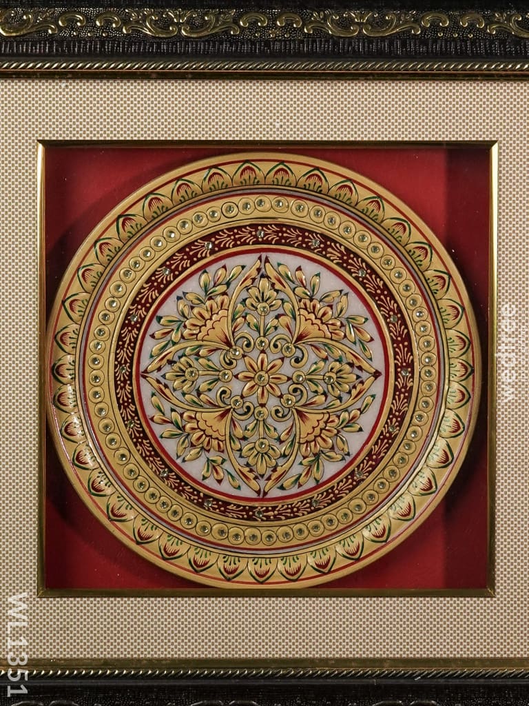 Marble Painted Round Floral Thali Frame:  9 Inches - Wl1351 Decor