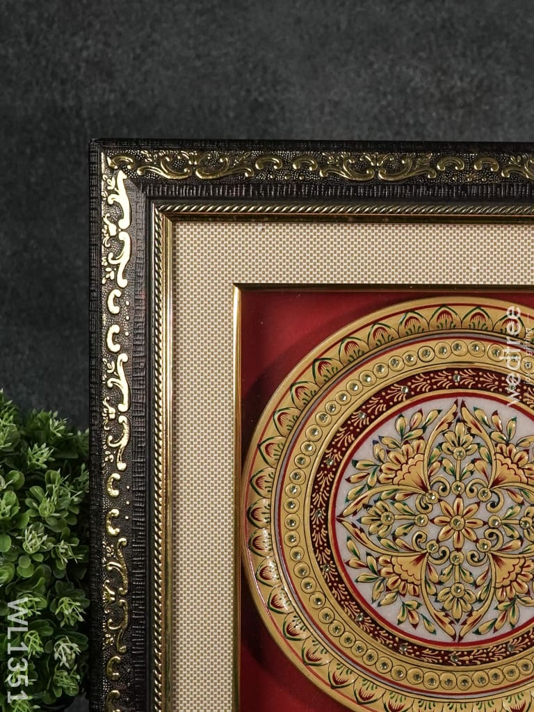 Marble Painted Round Floral Thali Frame:  9 Inches - Wl1351 Decor