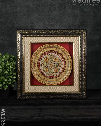 Marble Painted Round Floral Thali Frame:  9 Inches - Wl1351 Decor
