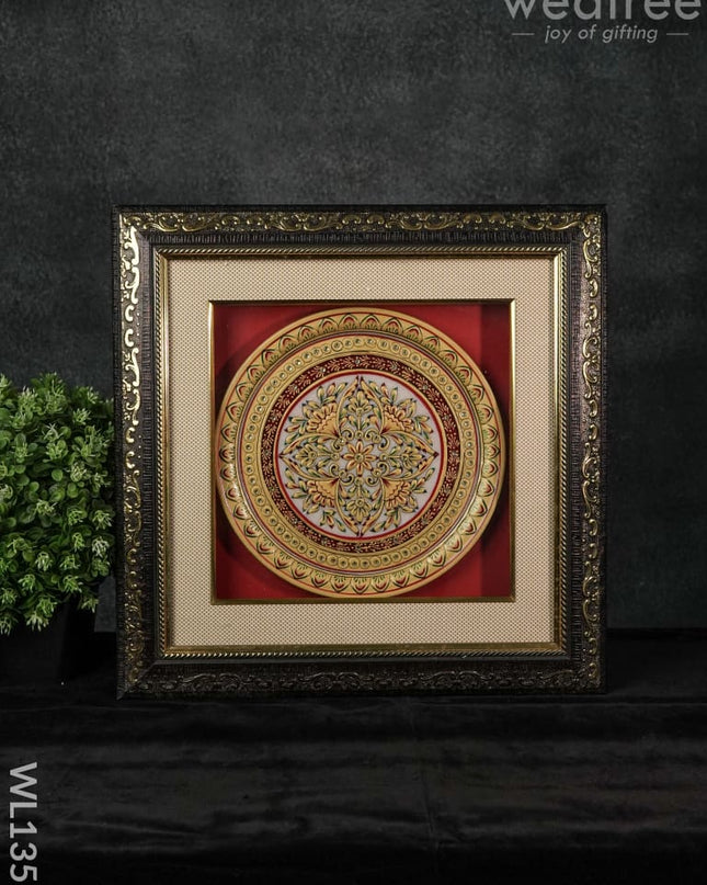 Marble Painted Round Floral Thali Frame:  9 Inches - Wl1351 Decor