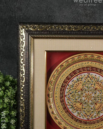 Marble Painted Round Floral Thali Frame:  9 Inches - Wl1351 Decor