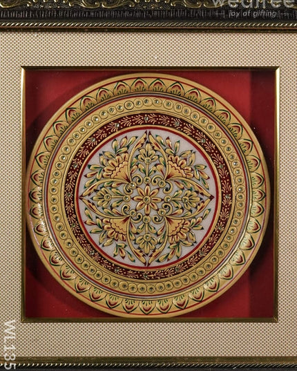 Marble Painted Round Floral Thali Frame:  9 Inches - Wl1351 Decor
