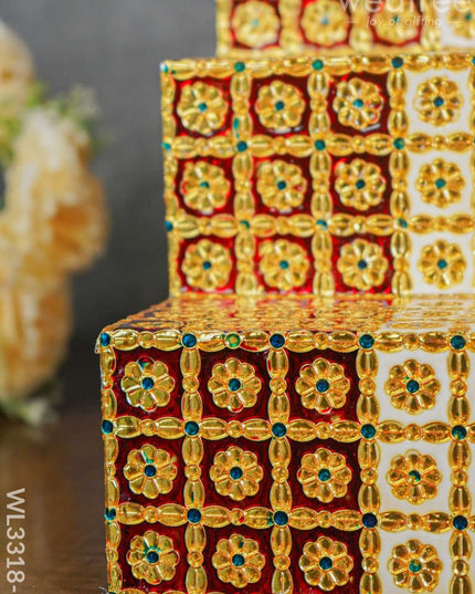 Decorative 3 Step Meenakari Golu Stand - Wl3318-1 / Diya Padi