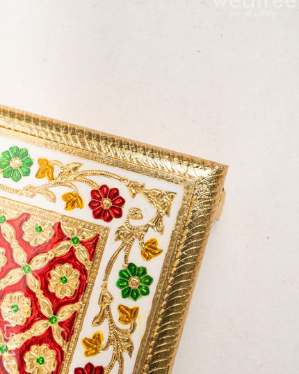 Meenakari Bajot - Peacock Design - 12x18 inch - Red - WL5211-3 - Meenakari Bajots & Manai