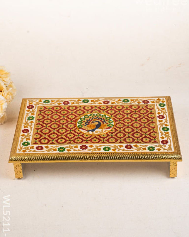 Meenakari Bajot - Peacock Design - 12x18 inch - Red - WL5211-3 - Meenakari Bajots & Manai