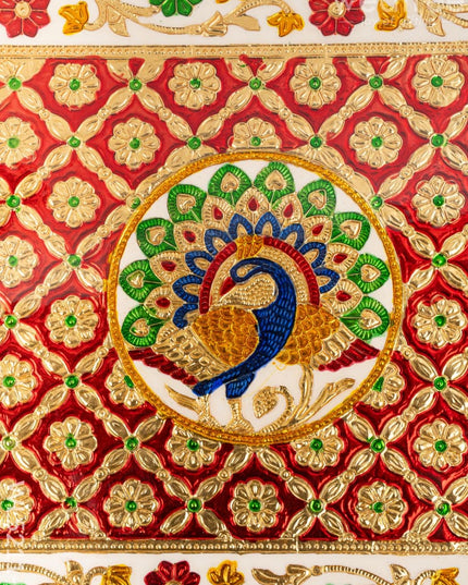 Meenakari Bajot - Peacock Design - 12x18 inch - Red - WL5211-3 - Meenakari Bajots & Manai