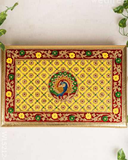 Meenakari Bajot - Peacock Design - 12x18 inch - Yellow - WL5212-3 - Meenakari Bajots & Manai