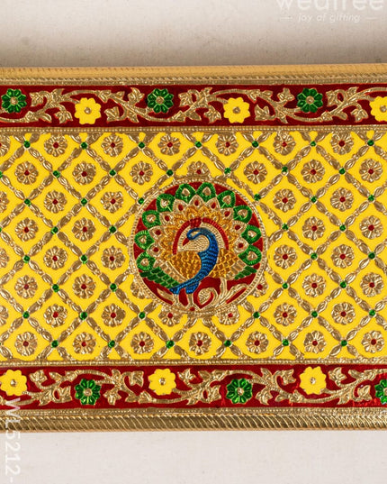 Meenakari Bajot - Peacock Design - 12x18 inch - Yellow - WL5212-3 - Meenakari Bajots & Manai