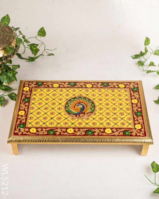 Meenakari Bajot - Peacock Design - 12x18 inch - Yellow - WL5212-3 - Meenakari Bajots & Manai