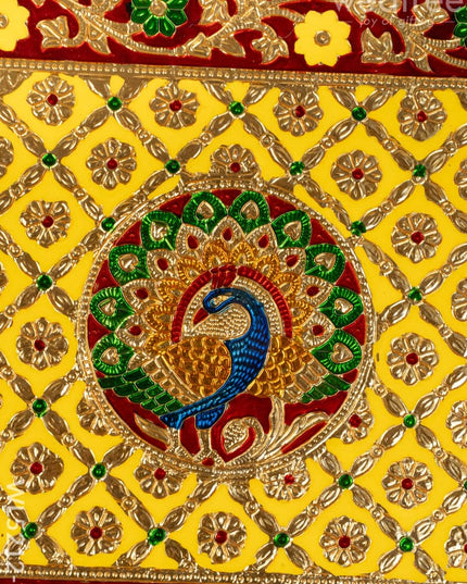Meenakari Bajot - Peacock Design - 12x18 inch - Yellow - WL5212-3 - Meenakari Bajots & Manai