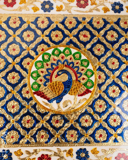 Meenakari Bajot - Peacock Design - 15x21 inch - Blue - WL5213-4 - Meenakari Bajots & Manai