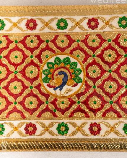 Meenakari Bajot - Peacock Design - 9x12 inch - Red - WL5211-1 - Meenakari Bajots & Manai