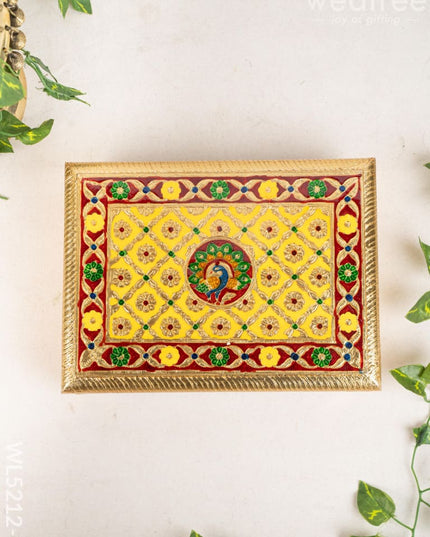 Meenakari Bajot - Peacock Design - 9x12 inch - Yellow - WL5212-1 - Meenakari Bajots & Manai