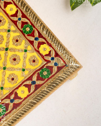 Meenakari Bajot - Peacock Design - 9x12 inch - Yellow - WL5212-1 - Meenakari Bajots & Manai