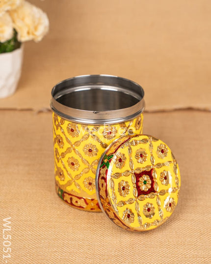 Meenakari Dabba - 6 inch - Yellow - WL5051-1 Containers