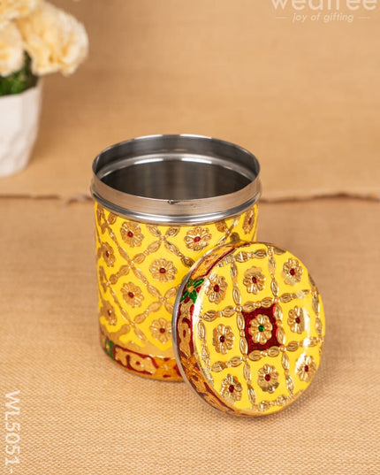 Meenakari Dabba - 6 inch - Yellow - WL5051-1 Containers