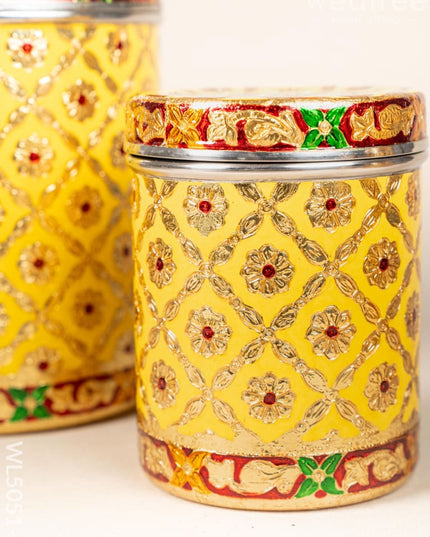 Meenakari Dabba - 6 inch - Yellow - WL5051-1 Containers