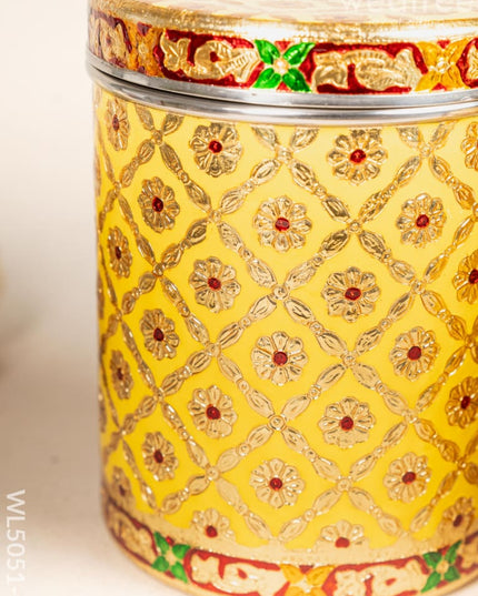 Meenakari Dabba - 6 inch - Yellow - WL5051-1 Containers