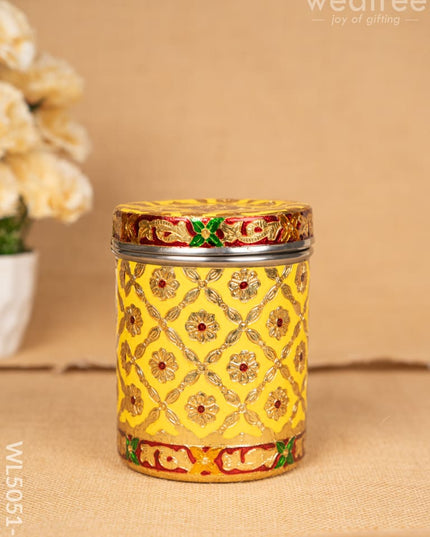 Meenakari Dabba - 6 inch - Yellow - WL5051-1 Containers