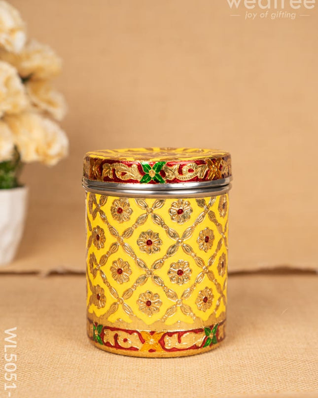 Meenakari Dabba - 6 inch - Yellow - WL5051-1 Containers