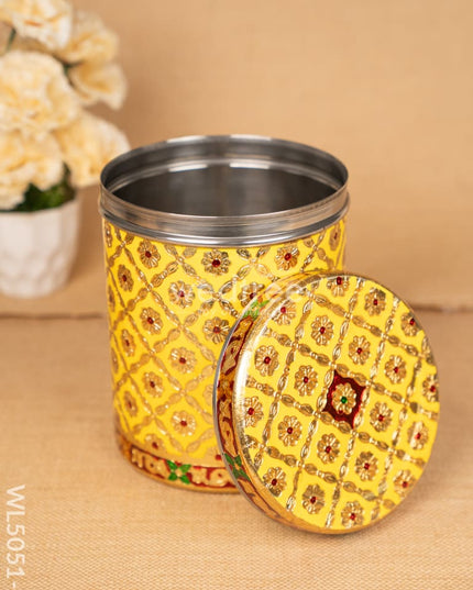 Meenakari Dabba - 8 inch - Yellow - WL5051-2 Containers